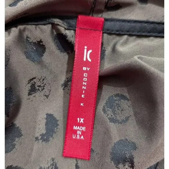 IC Connie K Jacket Black Brown Polka Dot Parachute Tie Front Women's Size 1X - Picture 5 of 7